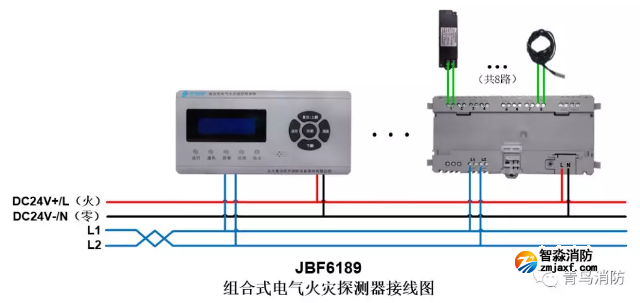 JBF6189电气火灾监控系统产品接线图
