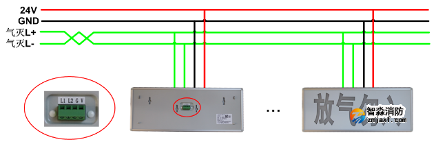 JBF5180气体释放警报器接线示意图