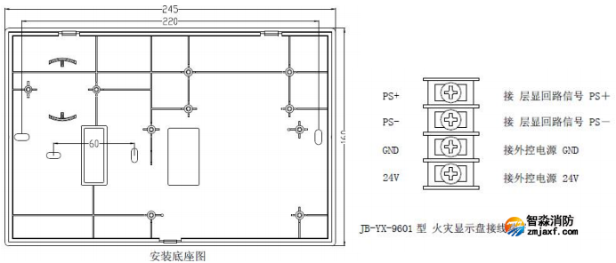 JB-YX-9601火灾显示盘接线端子图