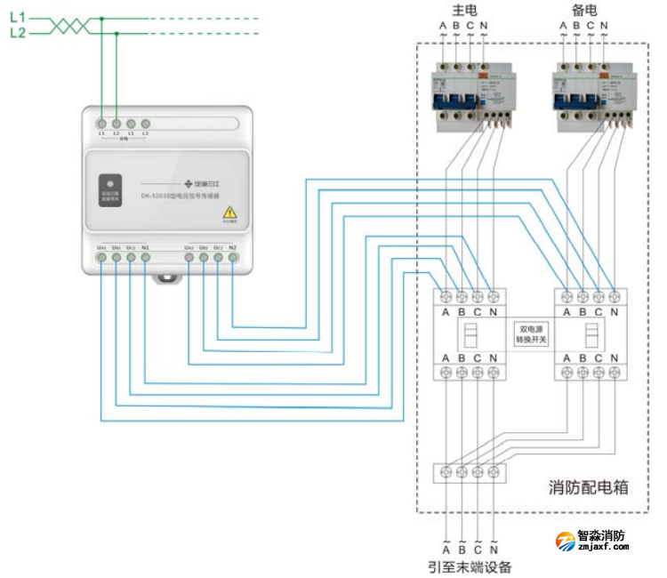 DK-5203S三相四线双电源电压传感器接线图