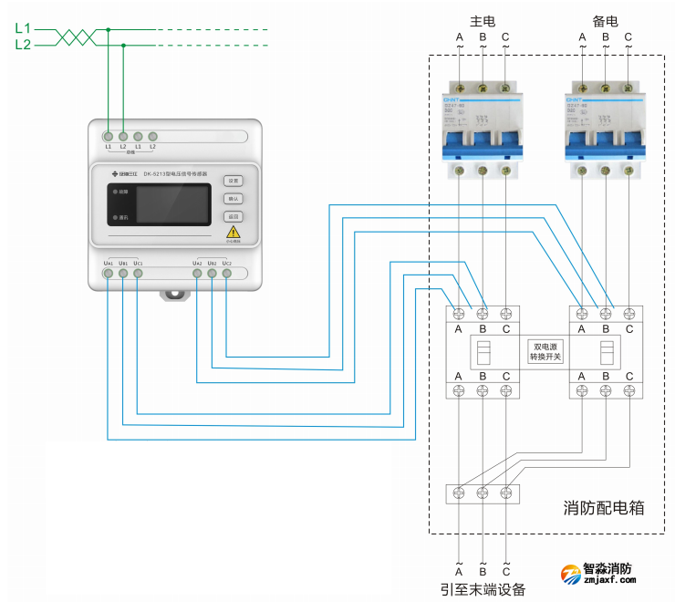 DK-5213三相三线双电源电压传感器接线图