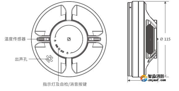 H391N型独立式感温感烟火灾探测报警器结构图