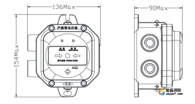 J-SAP-M-A63G-Ex防爆型消火栓按钮外观尺寸