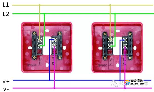 J-SAP-FS1310手动火灾报警按钮接线示意图