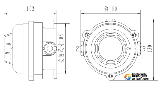 JDXT-W-1防爆点型感温火灾探测器外形尺寸图
