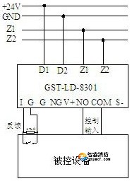 模块无源输出触点控制设备的接线示意图