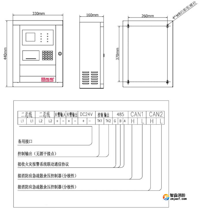 消防应急疏散余压监控器接线示意图