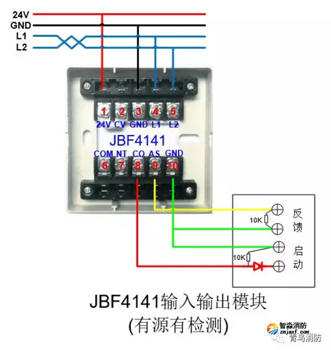 JBF4141输入/输出模块有源有检测接线图