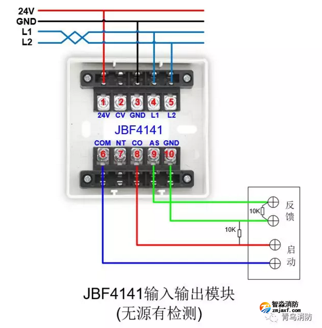 JBF4141输入/输出模块无源有检测接线图