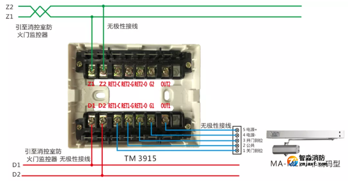 TM3915+防火门定位与释放装置接线图