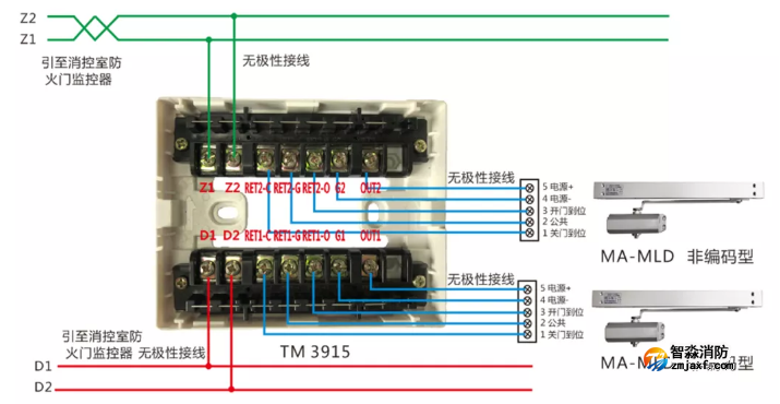 TM3915+防火门定位与释放装置接线图