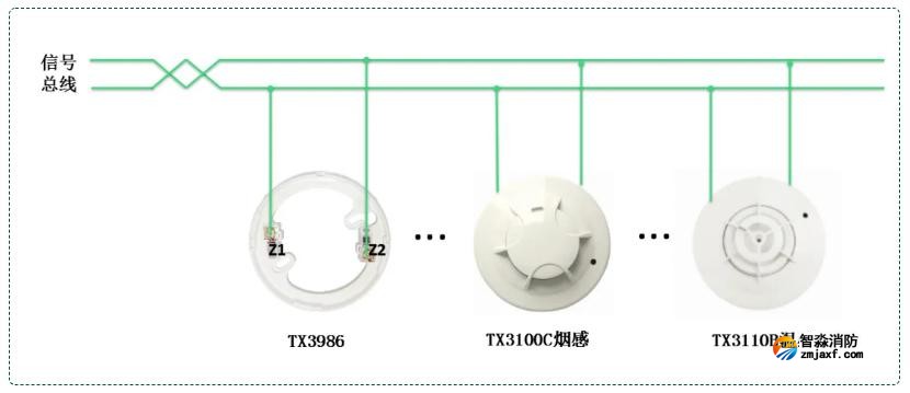 TX3100D感烟/TX3110B感温火灾探测器接线图