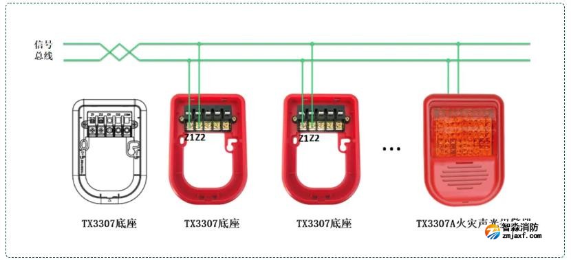 TX3307A火灾声光报警器接线图