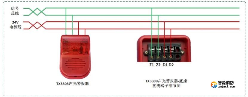 TX3308声光警报器（四线制）接线图