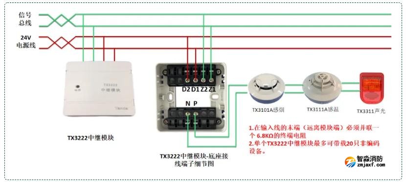 TX3222中继模块（四线制）接线图