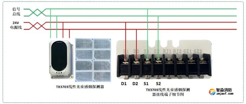 TX3703线性光束感烟探测器（四线制）接线图