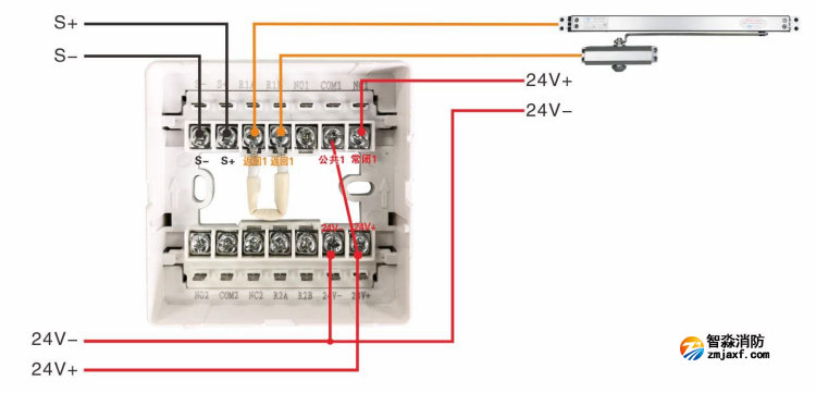J-EI8341防火门监控模块接联动闭门器接线图（常开式防火门）