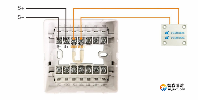 J-EI8341防火门监控模块接门磁开关接线图（常闭式防火门）