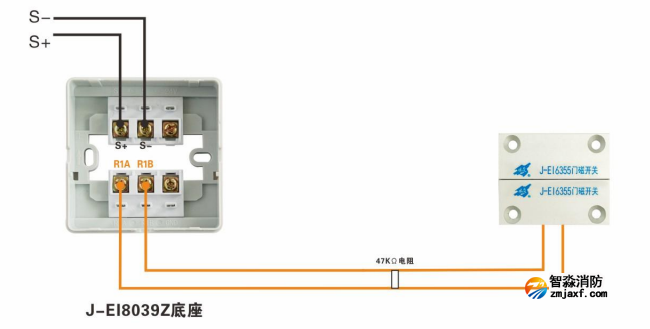 J-EI8030/N单输入模块接门磁开关接线图（常闭式防火门）