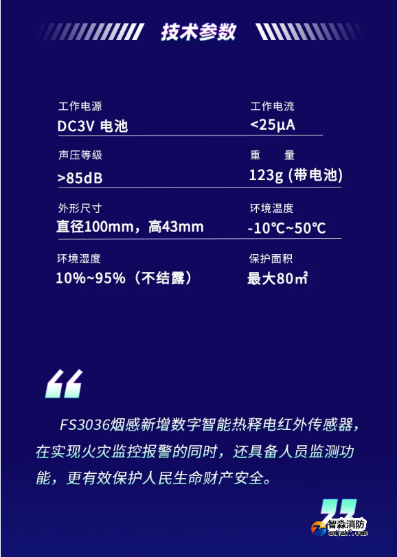 赋安智能烟感 带人体红外监测FS3036产品技术参数