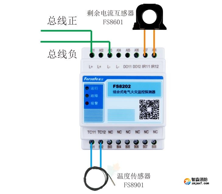 FS8202组合式电气火灾监控探测器接线图