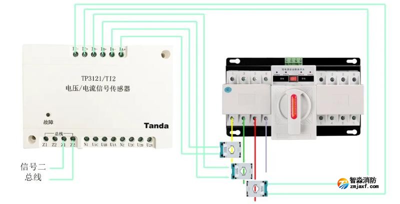 TP3121/TI2电压/电流信号传感器接线图（电流部分）